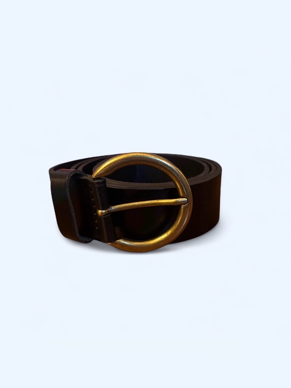 Amsterdam Heritage 40046 Black Leather Belt Round Gold Buckle Size 100 L XL